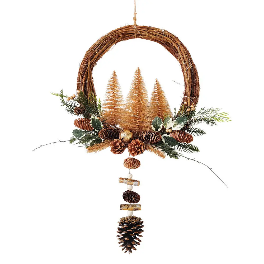 Urban Elegant Woodland Trees With Lights Christmas Wreath 60Cm Natural 1