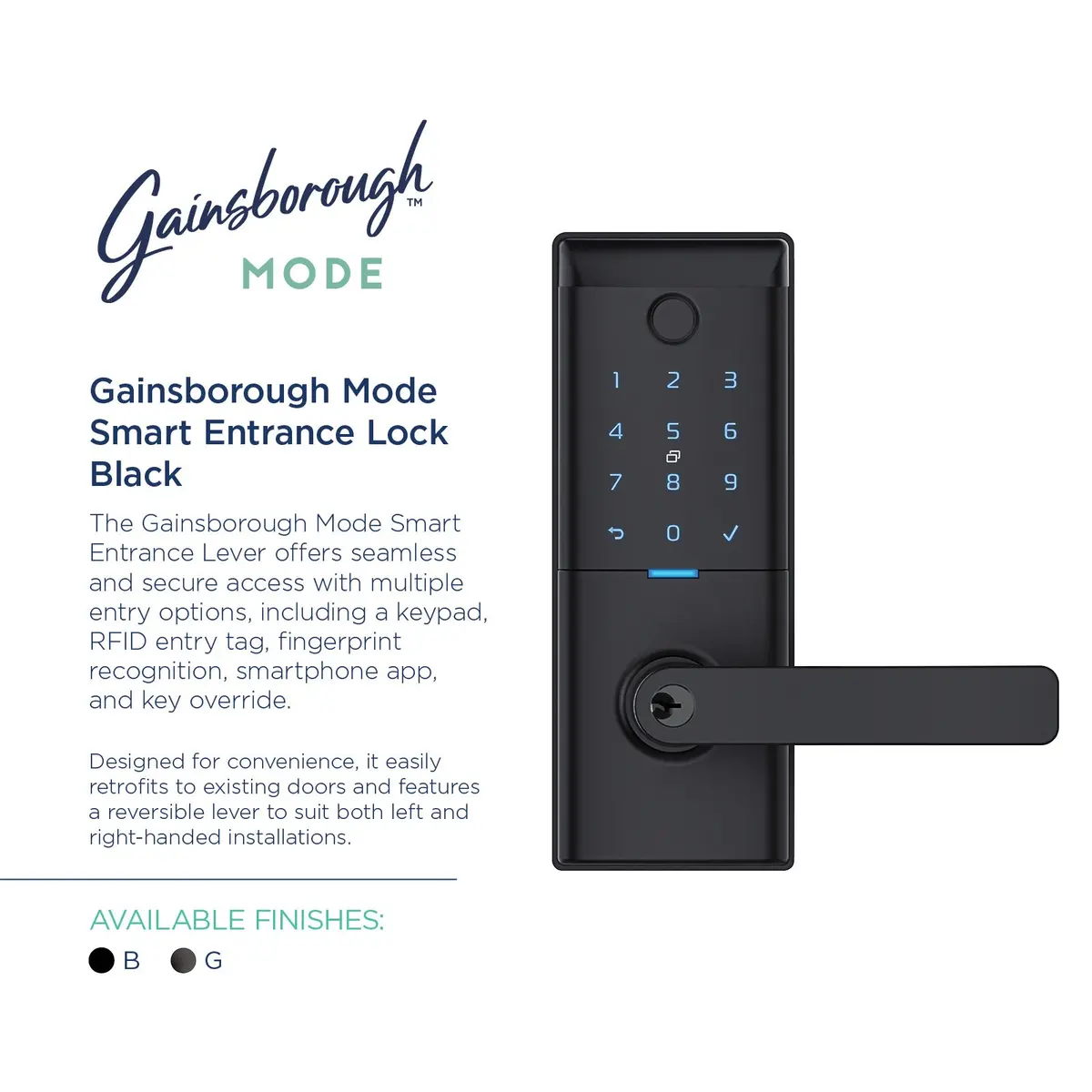 Gainsborough Mode Smart Entrance Lever (Matte Black) 2
