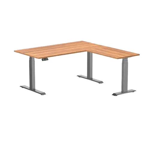 Desky Eco L-Shape Melamine Sit Stand Desk 150 X 155 Cm Prime Oak Top And Space Grey Leg 1