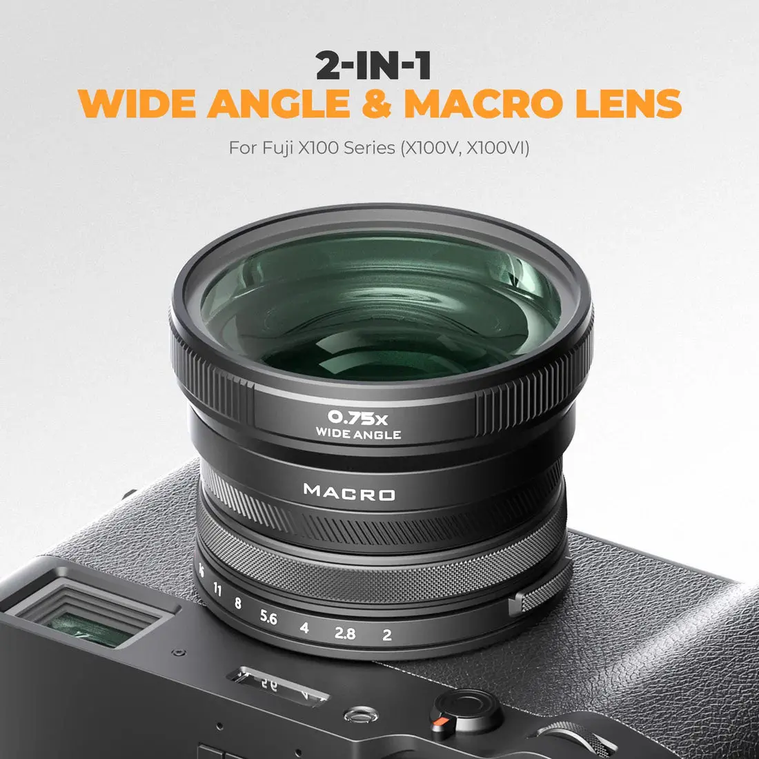 Freewell 2-In-1 Wide Angle & Macro Lens For Fuji X100vi X100v (Black) 2