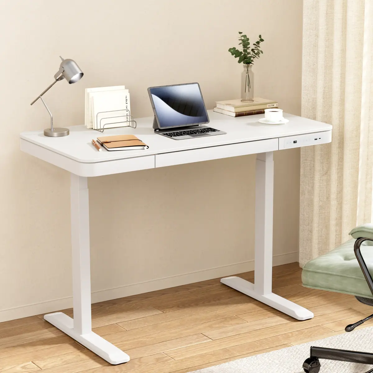 Artiss Standing Desk Motorised Electric Desks Drawer 120Cm White 2