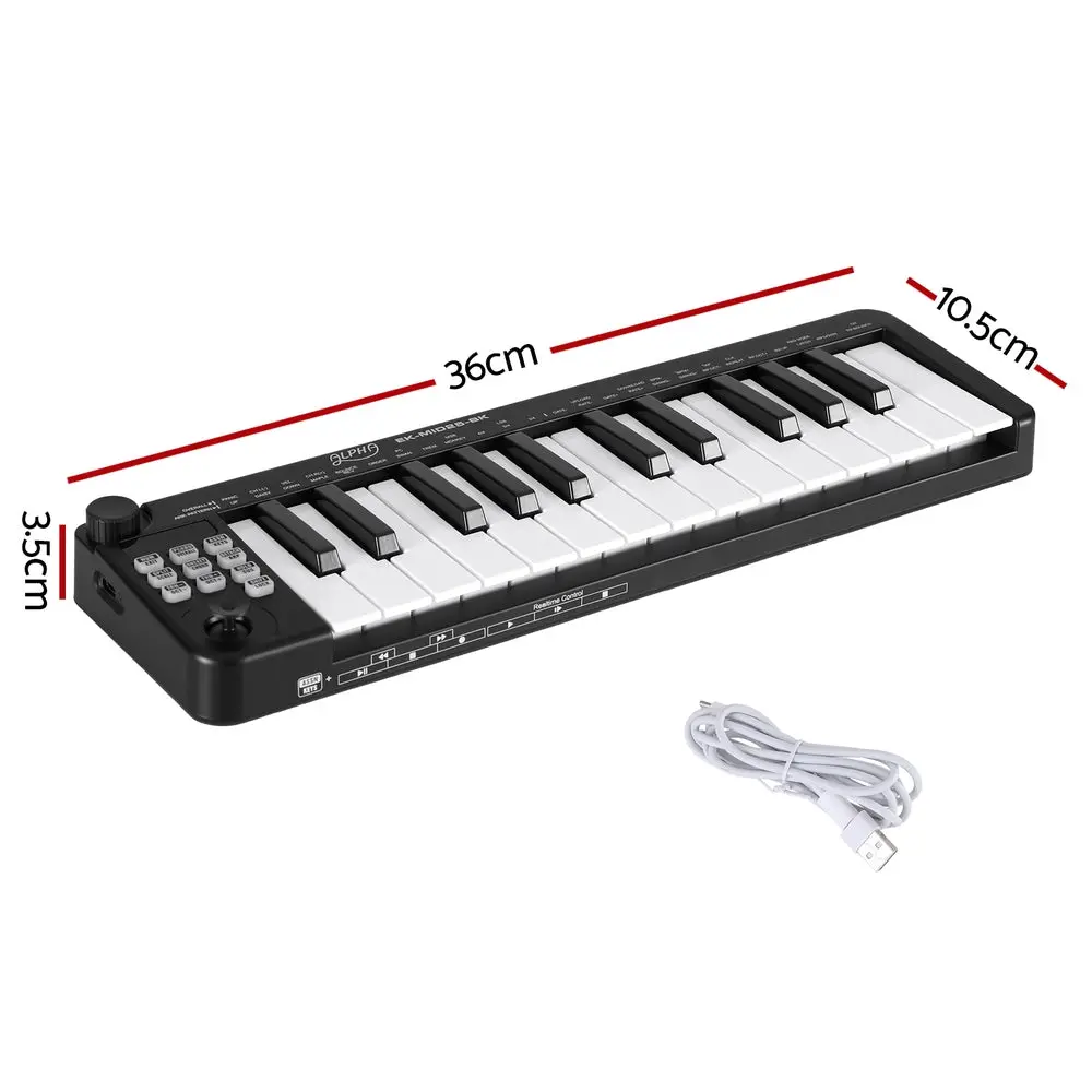Alpha 25-Key Midi Keyboard Controller Portable Piano Usb Laptop (Black) 2