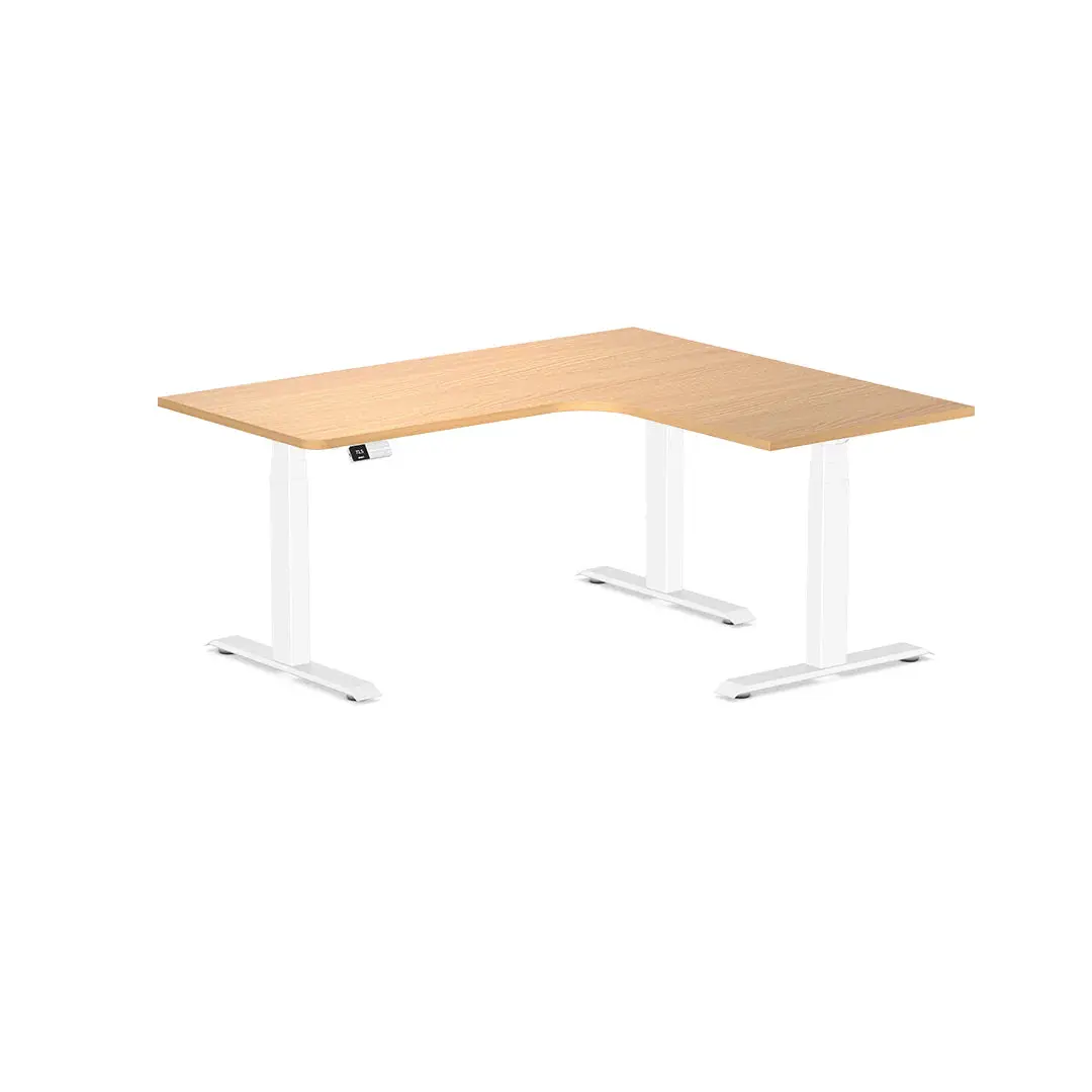 Desky L-Shape Melamine Sit Stand Desk 160Cm - Right Return Select Beech Top And White Leg 1