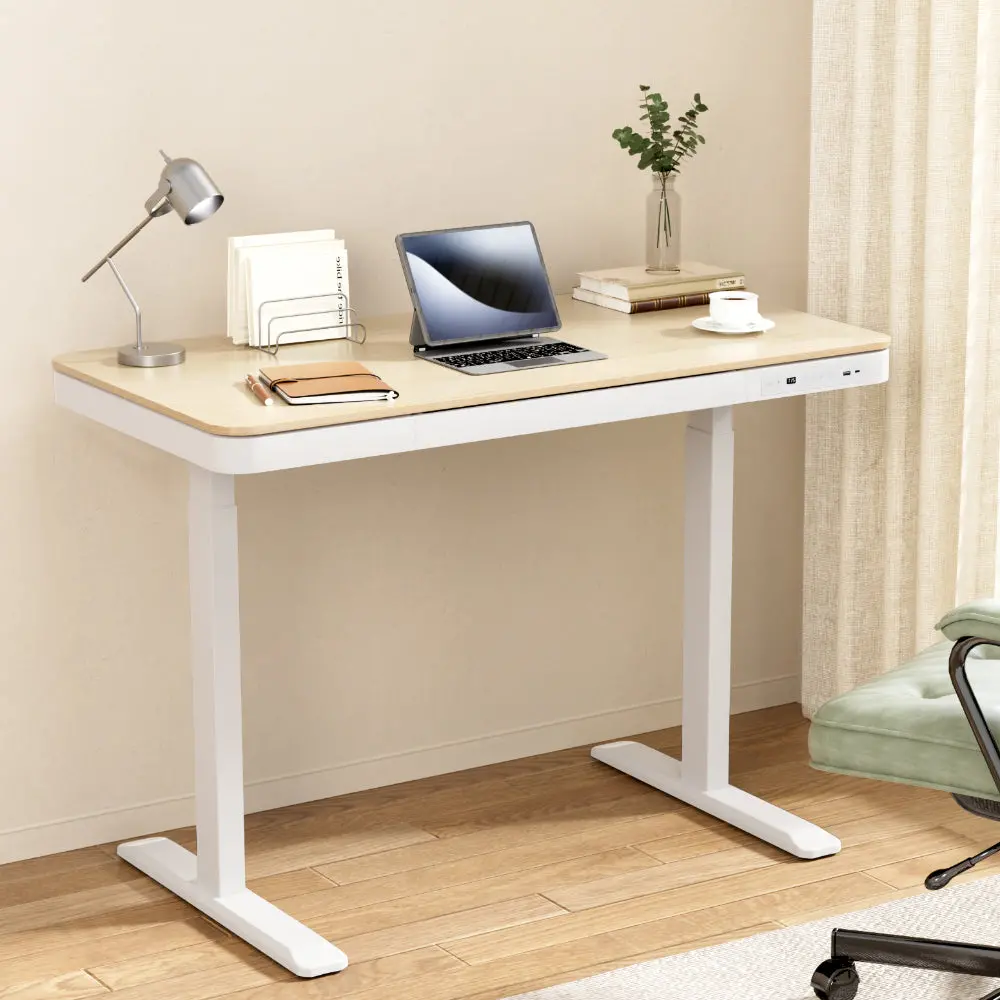 Artiss Standing Desk Motorised Electric Desks Drawer 120Cm Oak 2