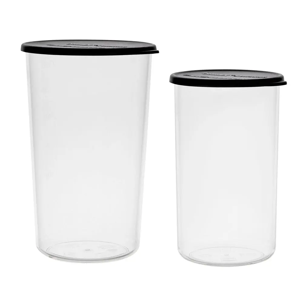 Bamix 2Pc Plastic Beakers Kitchen Jug Food Container Organiser With Lid Clear 1