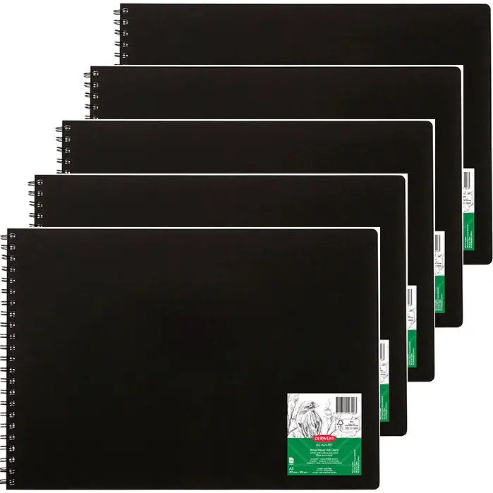 Derwent 5 Pack Academy Visual Art Diary Landscape 120 Pages A3 Black 1