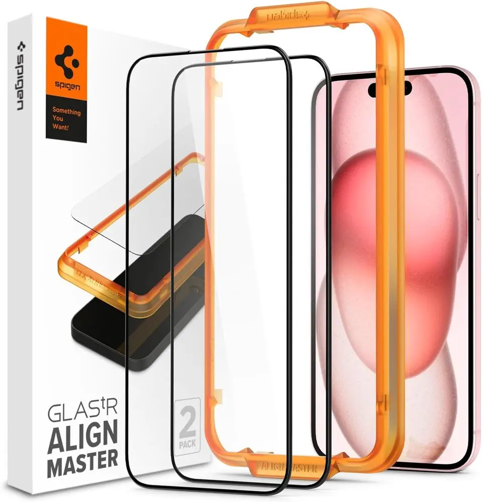 Spigen Apple Iphone 15 Plus Alignmaster Glas.Tr Full Cover 2Pcs Glass Screen Protector - Black 1