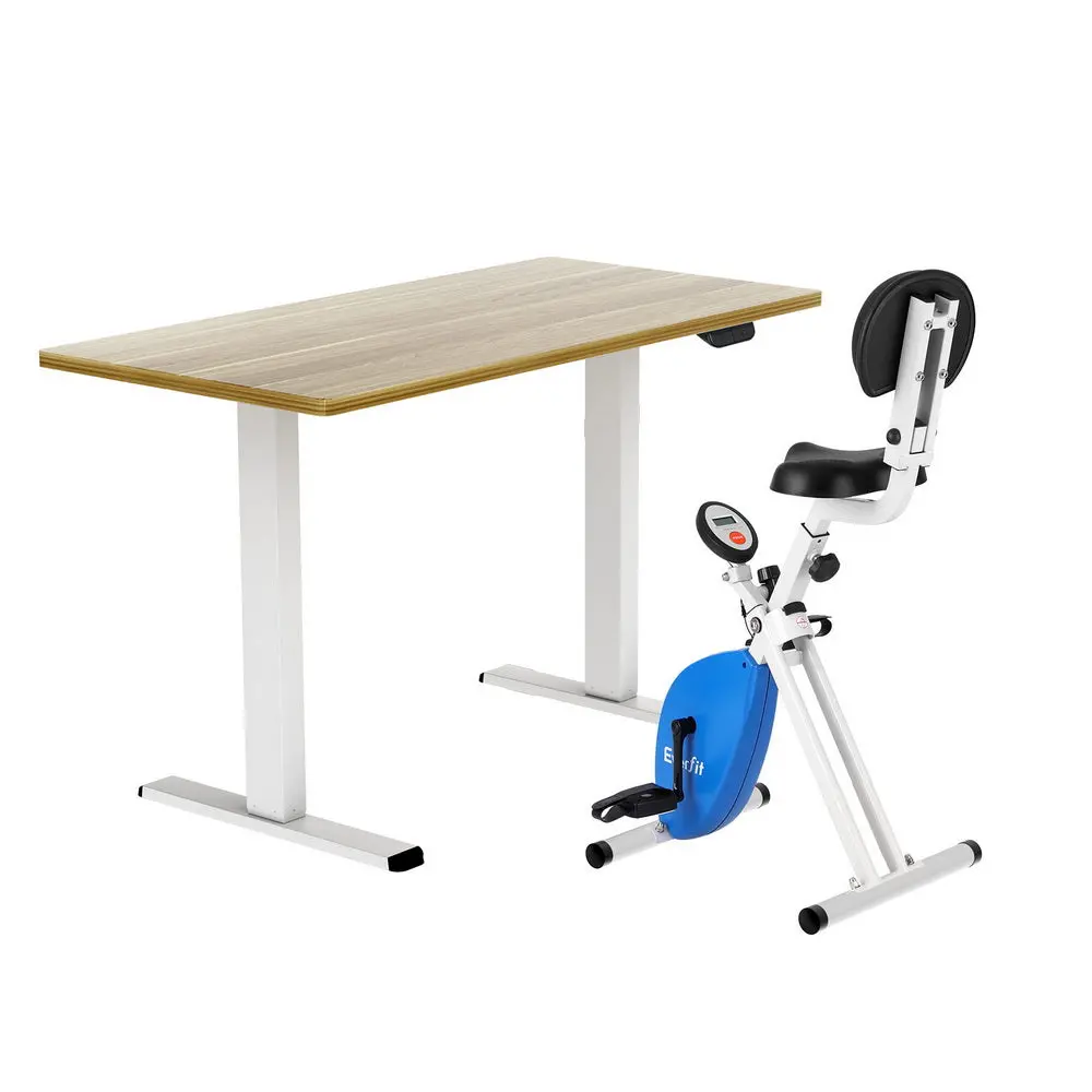 Artiss Under Desk Exercise Bike With 140Cm Automatic Standing Desk Magnetic Resistance Oak 1