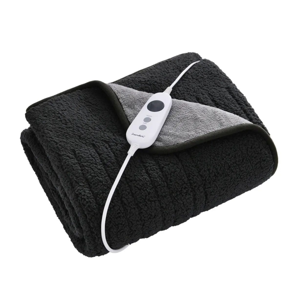 Dreamaker Reversible Sherpa & Coral Fleece Electric Heated Throw Blanket [180X200cm] (Charcoal/Silver) 1