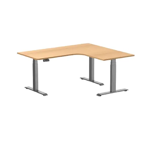 Desky L-Shape Melamine Sit Stand Desk 160Cm - Right Return Select Beech Top And Space Grey Leg 1