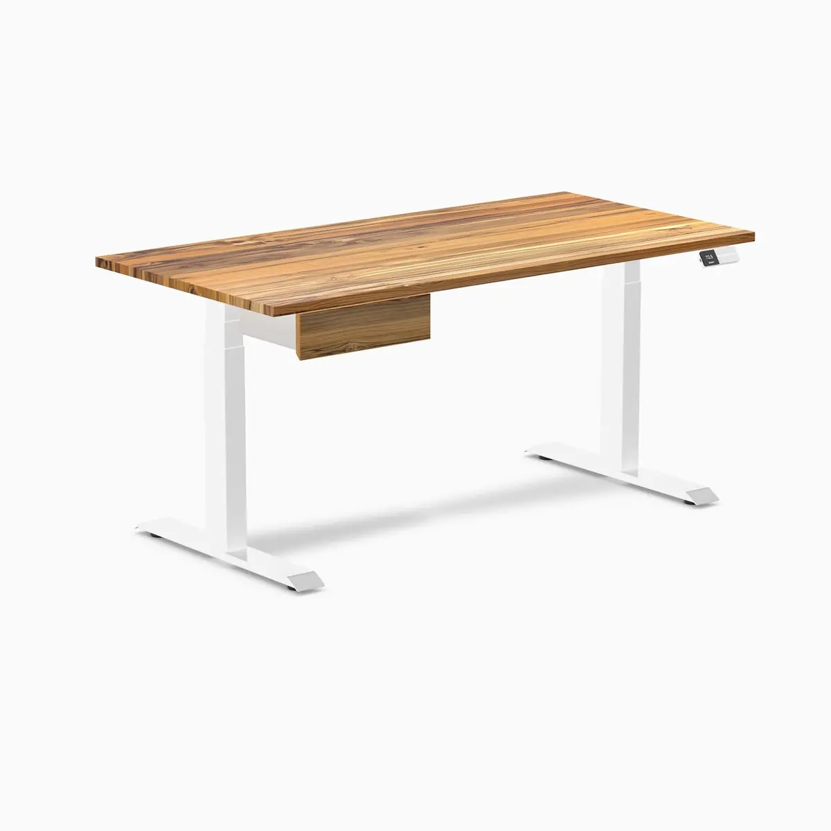 Desky Dual Hardwood Standing Desk With Drawer 150Cm Teak Desktop And White Frame 1
