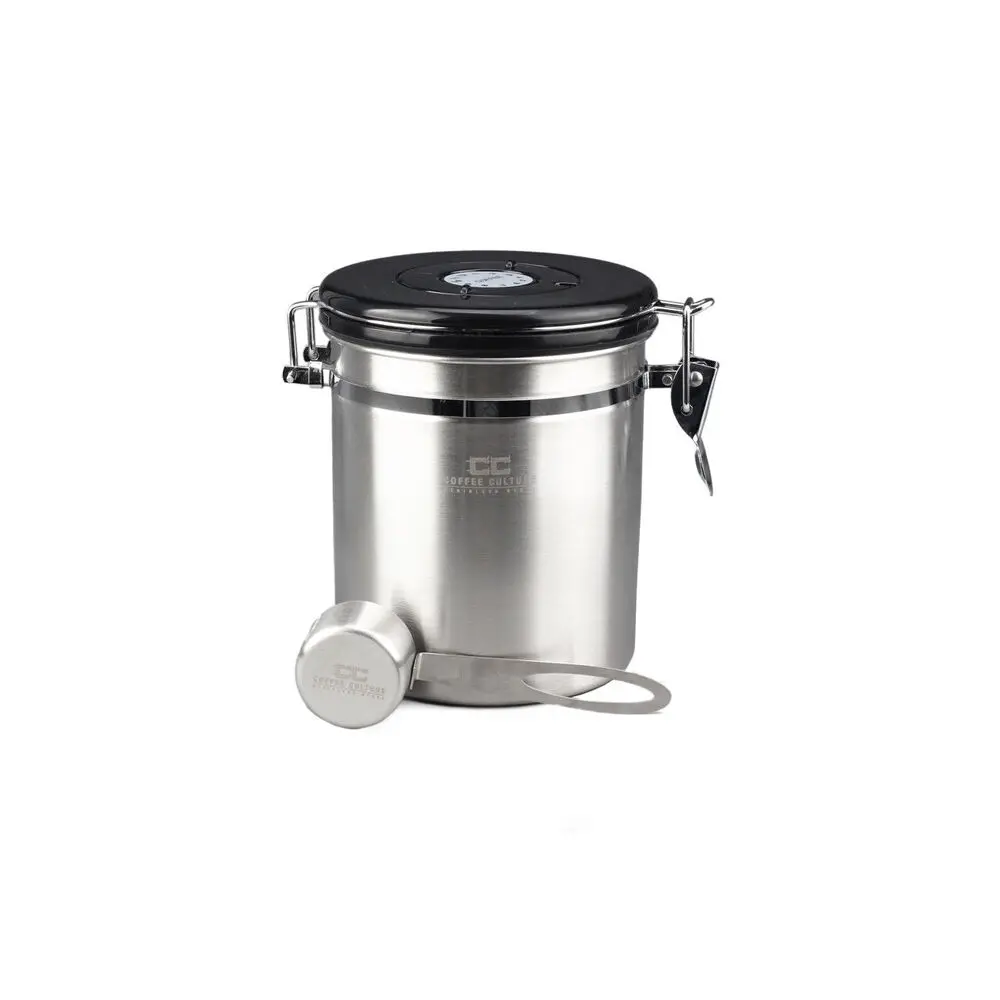 Coffee Culture Medium Coffee Canister Storage Round Container 13X15cm (Silver) 1