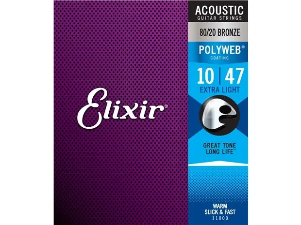 Elixir #11000 Acoustic Polyweb Guitar Strings 80/20 Bronze 10-47 Extra Light 1