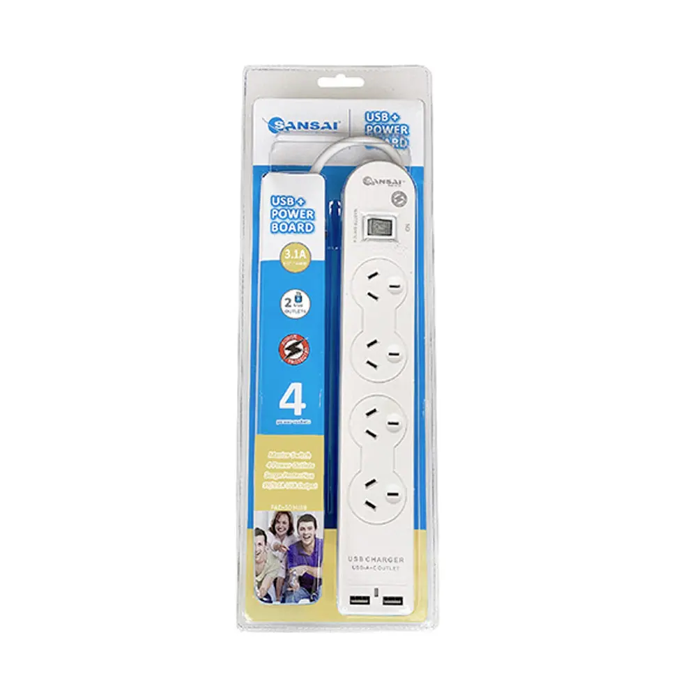 Sansai 4-Socket Powerboard With Usb-A (White) 2