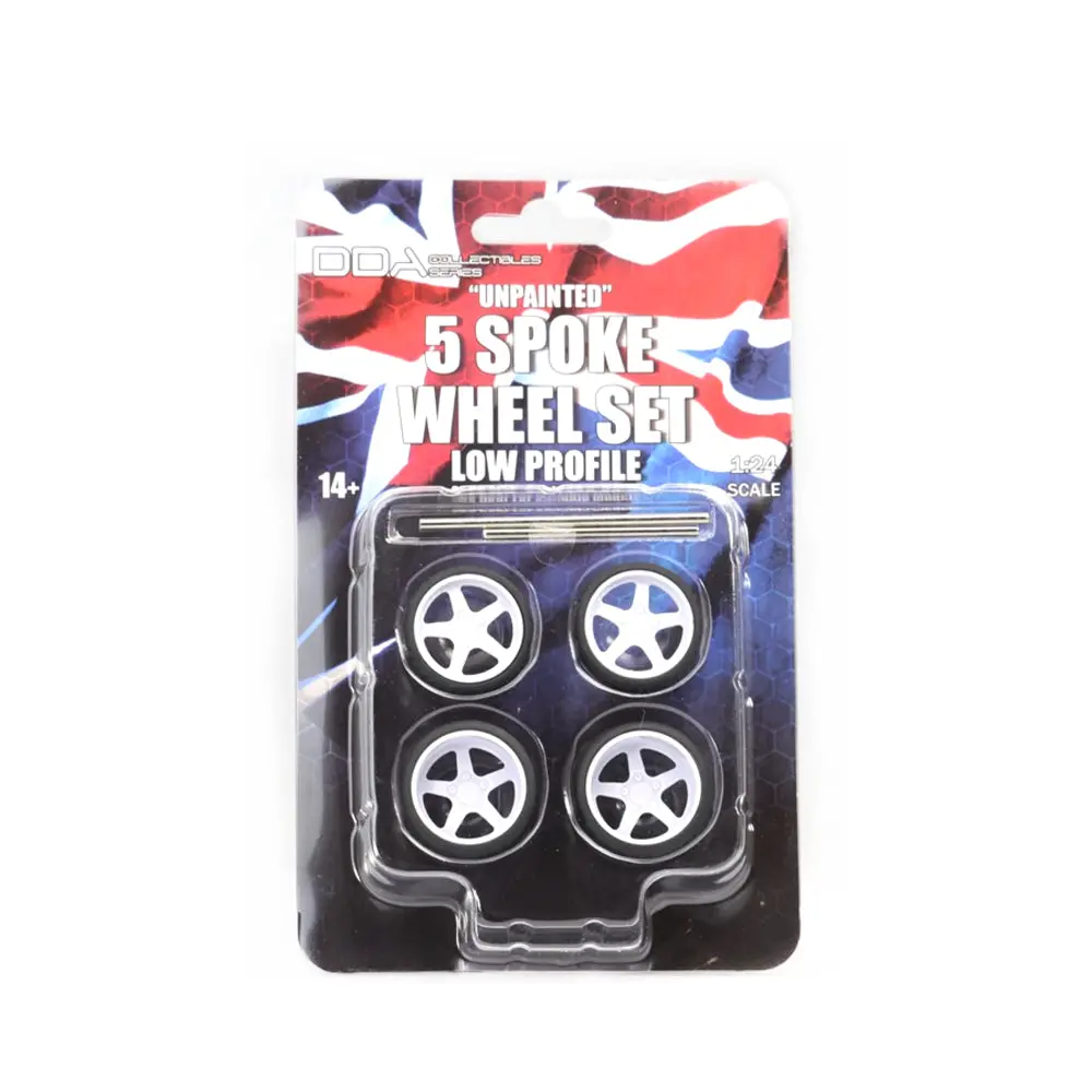 Dda 1:24 Low Profile Unpainted Injected White 5 Spoke Wheels With Tyres & Axles 1