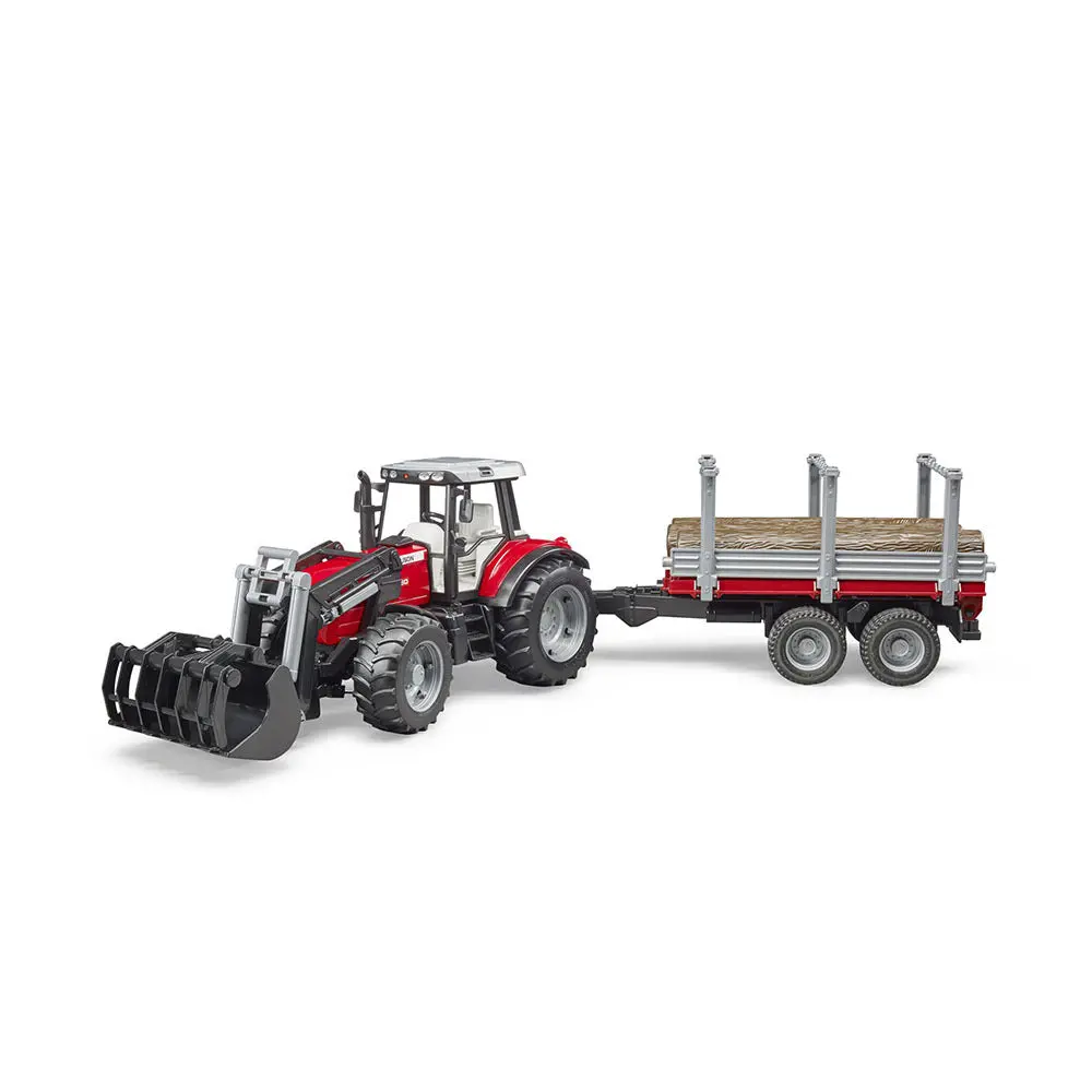 Bruder Licensed 1:16 Scale Massey Ferguson 7480 With Front Loader & Timber Trailer Red 1