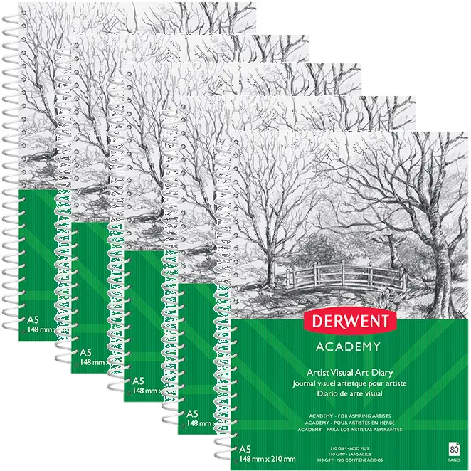 Derwent 5 Pack Academy Visual Art Diary Portrait 80 Pages A5 110Gsm 1