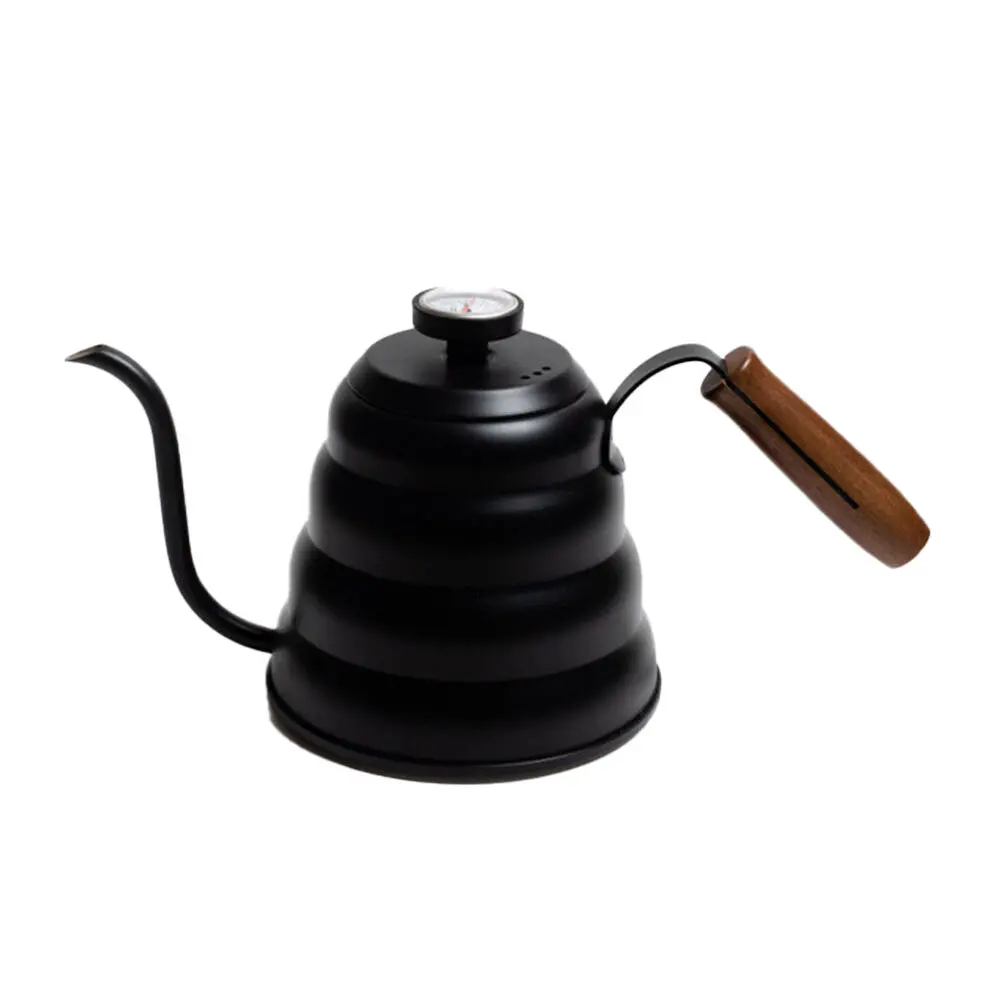 Coffee Culture Stainless Steel 1.2L Goose Neck Kettle With Thermometer (Black) 1