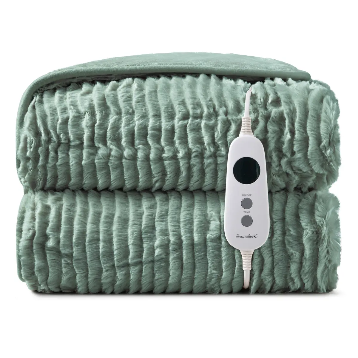 Dreamaker Eyelash Fleece Reversible Electric Heated Throw Blanket [180X200cm] (Faded Green/Sage) 1