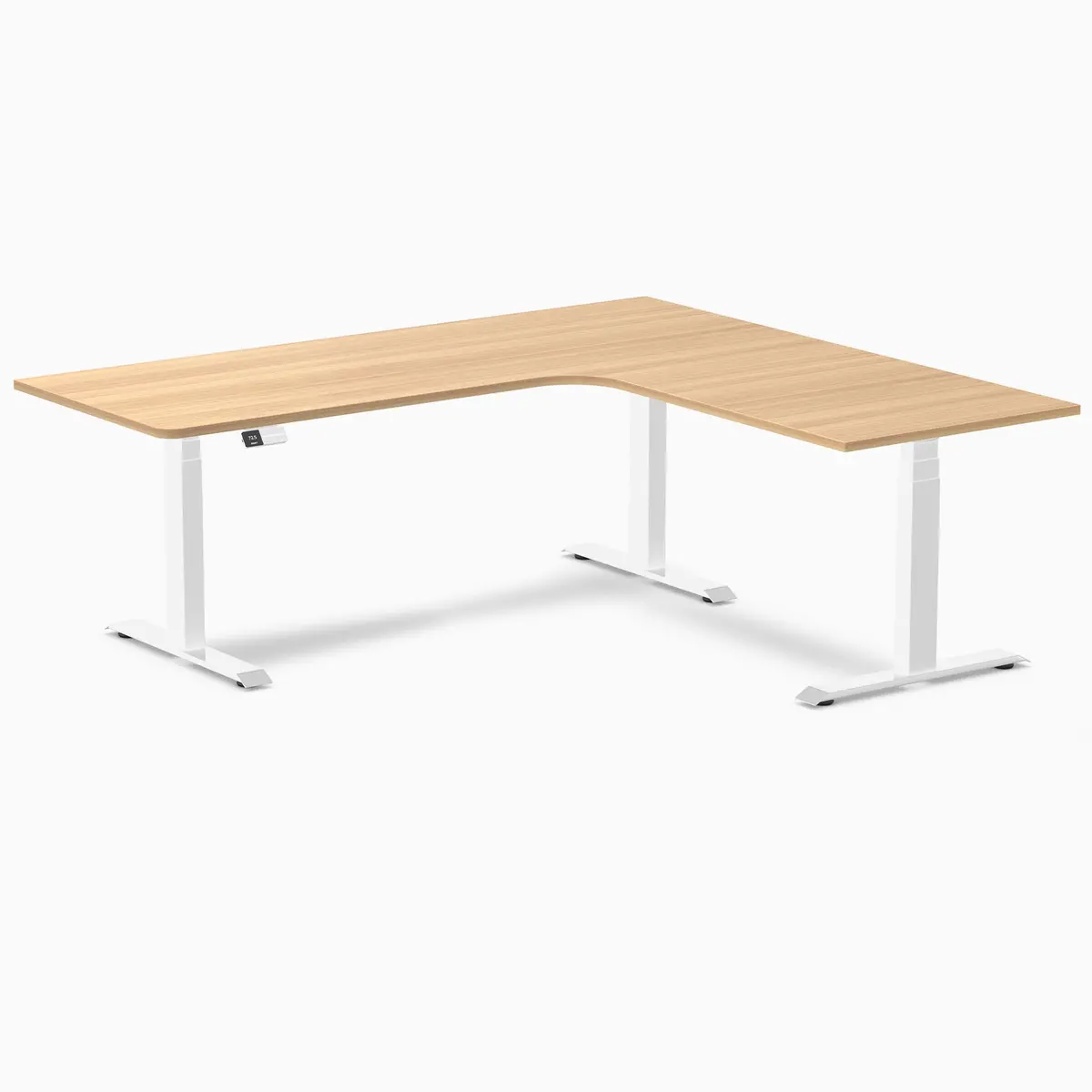 Desky L-Shape Melamine Sit Stand Desk 200Cm - Right Return Sublime Teak Top And White Leg 1