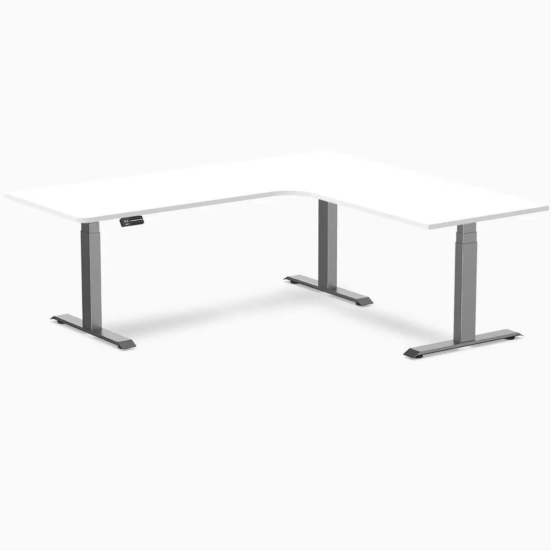 Desky L-Shape Melamine Sit Stand Desk 200Cm -  Right Return (White Top/Space Grey Leg) 1