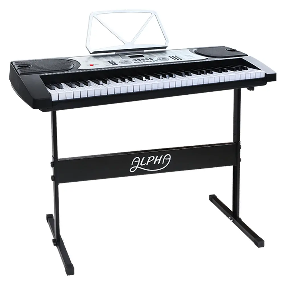 Alpha 61 Keys Electronic Piano Keyboard Digital Electric With Stand Beginner (Silver) 1