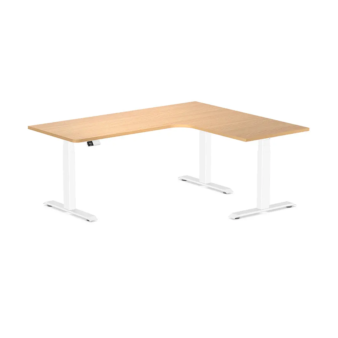 Desky L-Shape Melamine Sit Stand Desk 180Cm - Right Return Select Beech Top And White Leg 1
