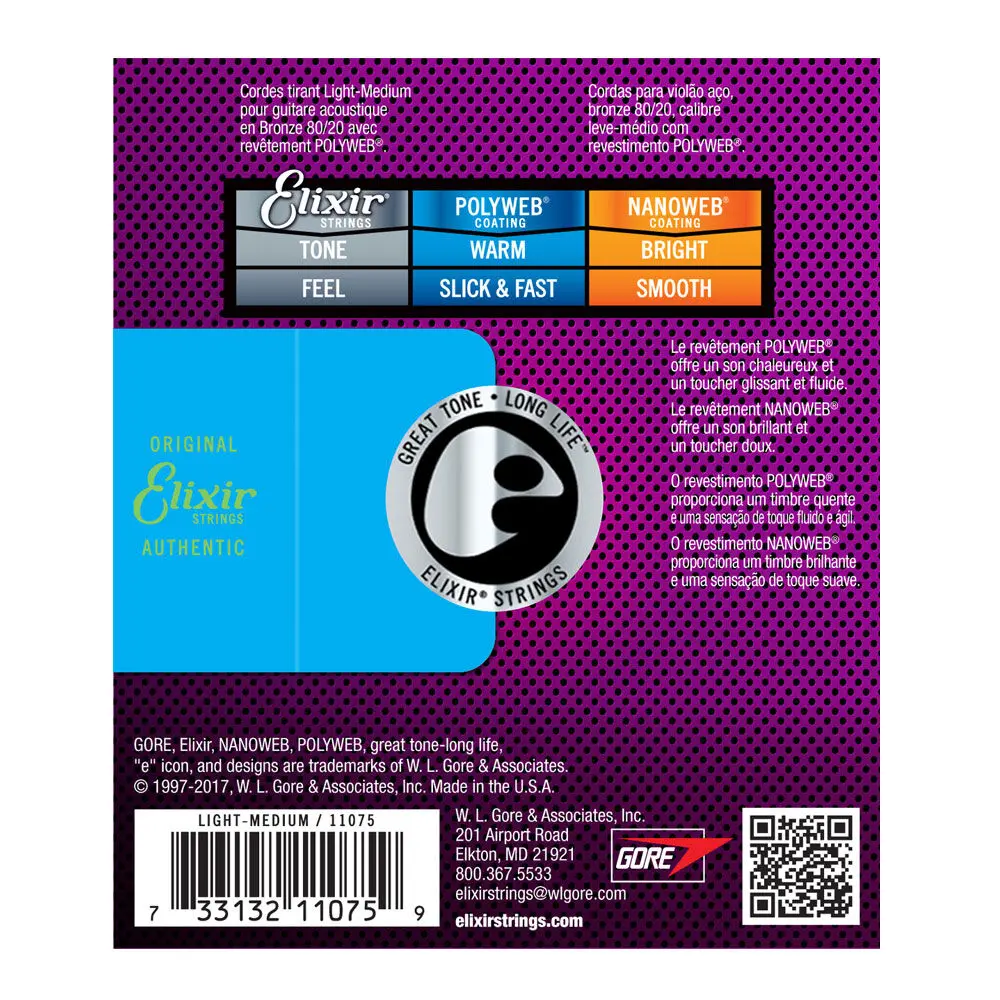 Elixir #11075 Acoustic Polyweb String 80/20 Bronze 12-56 Light Medium 2