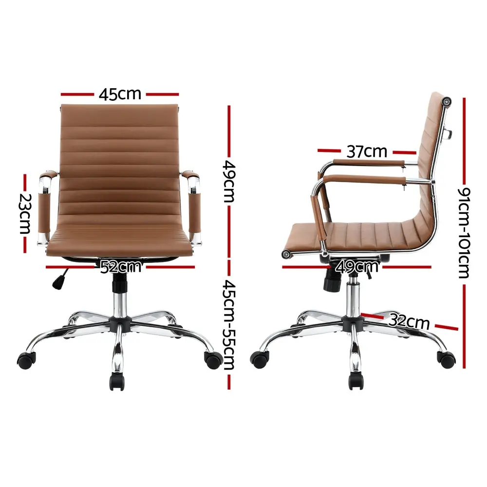 Artiss Office Chair Conference Chairs Pu Leather Mid Back (Brown) 2