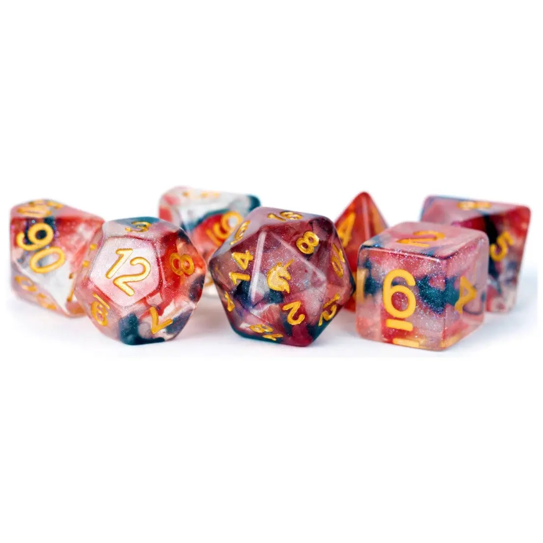 Fanroll By Metallic Dice Games Mdg Unicorn Resin Polyhedral Dice Set - Pheonix Ash 1