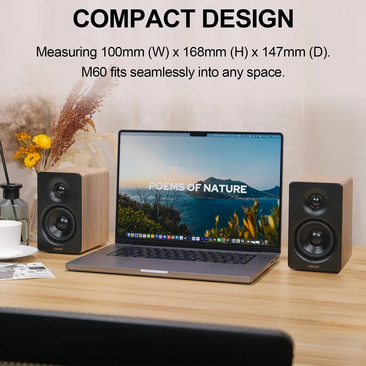 Edifier M60 Compact Desktop 2.0 Speakers With Stands (Oak) 2