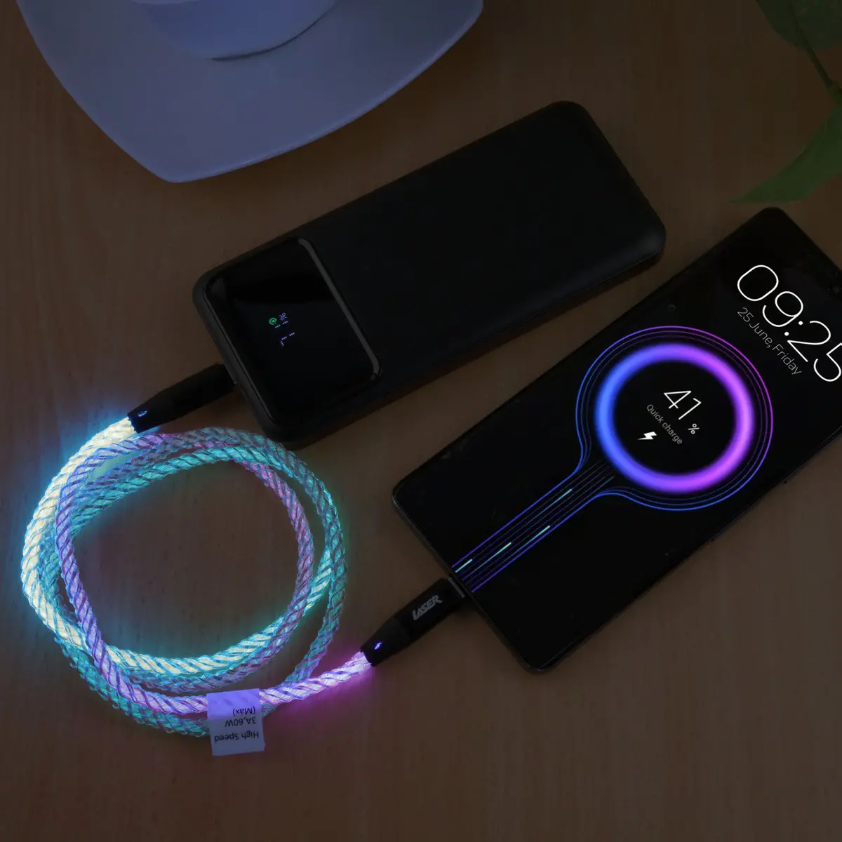 Laser 1M Led Usb-C 60W Braided Cable (Rainbow) 2