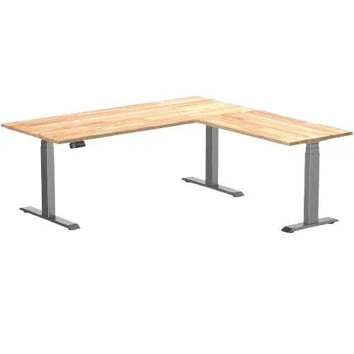 Desky Rubberwood L-Shape Sit Stand Desk 180 X 175 Cm Natural Timber Top And Space Grey Leg 1