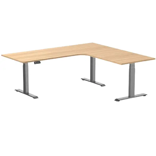 Desky L-Shape Melamine Sit Stand Desk 200Cm - Right Return Sublime Teak Top And Space Grey Leg 1