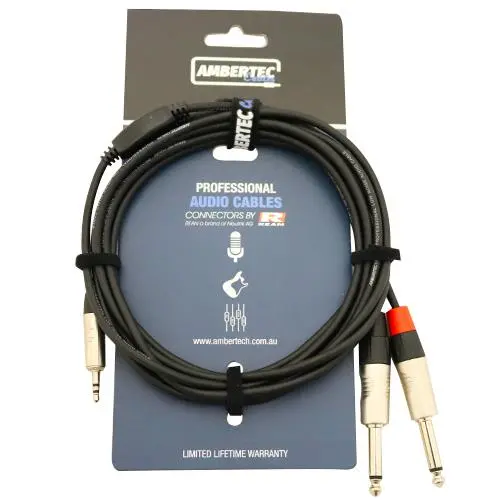 Ambertec Cables Y Cable 3M Rean 3.5Mm Trs Plug - 2 X 6.35Mm Ts Plug 1