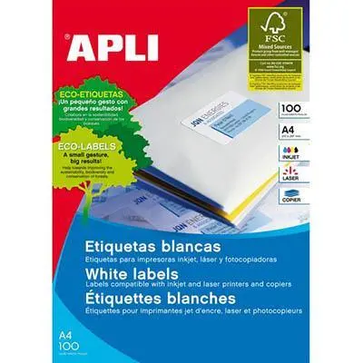 Apli 1273 General Use Labels Square Corners 24Up 70X37.0Mm A4 White 100 Sheets 1