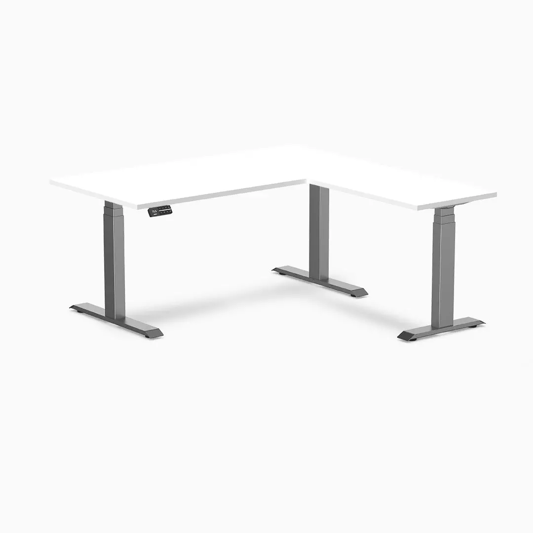 Desky Eco L-Shape Melamine Sit Stand Desk 150 X 155 Cm White Top And Space Grey Leg 1