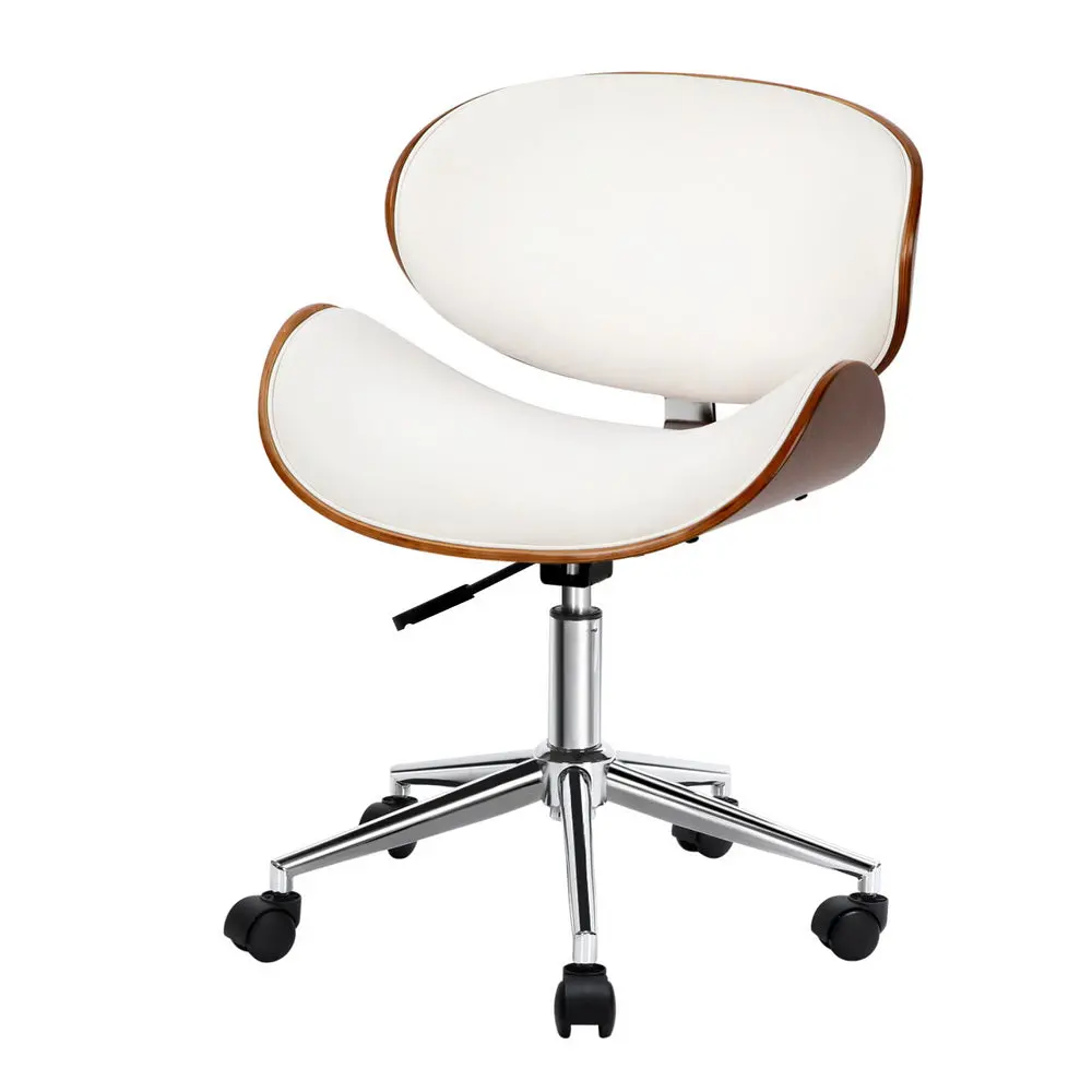 Artiss Wooden Office Chair Leather Seat (White) 1