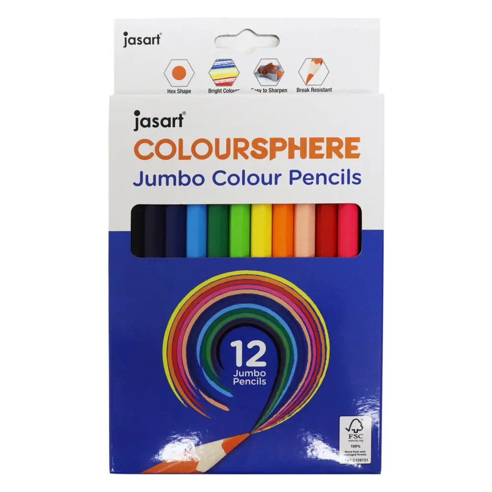 12Pc Jasart Coloursphere Jumbo Colour Pencil Set - Hexagonal 1