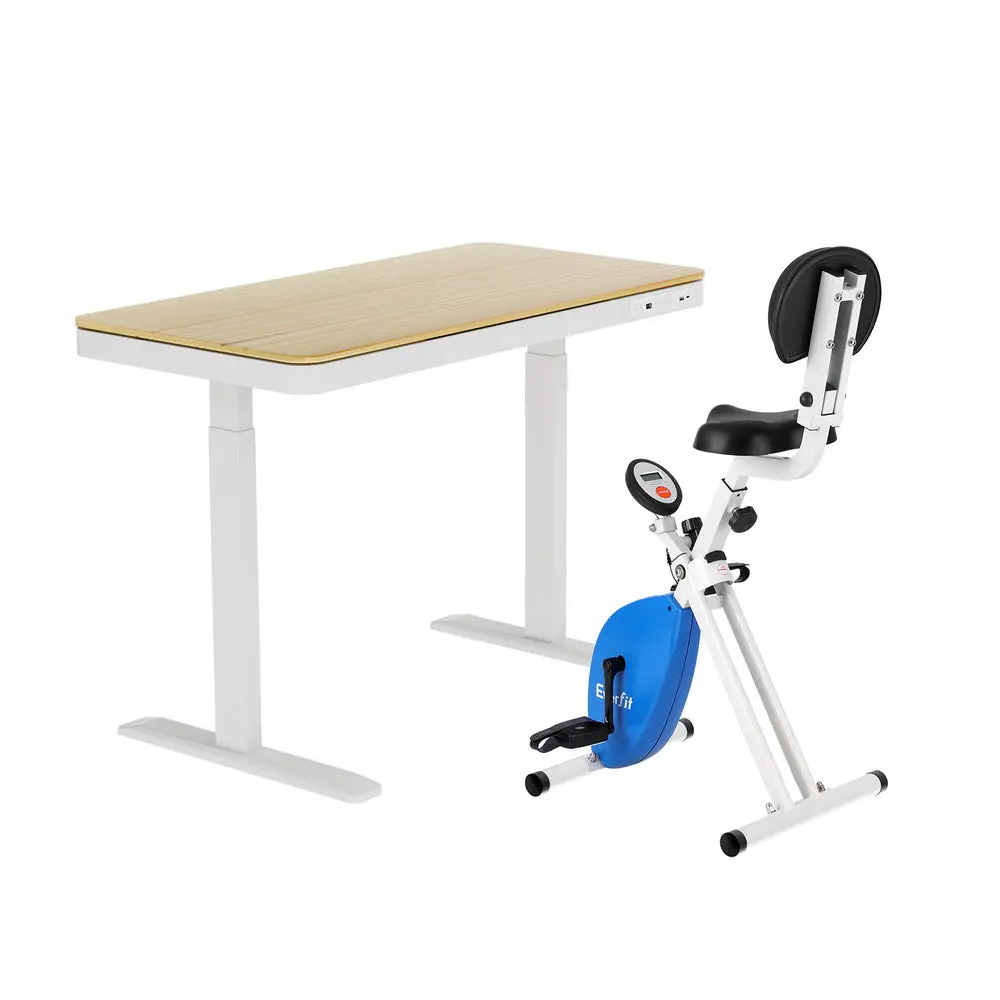 Artiss Under Desk Exercise Bike With 120Cm Automatic Standing Desk Magnetic Resistance Oak 1