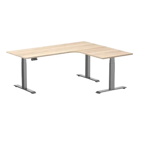 Desky L-Shape Melamine Sit Stand Desk 180Cm - Left Return Classic Oak Top And Space Grey Leg 1