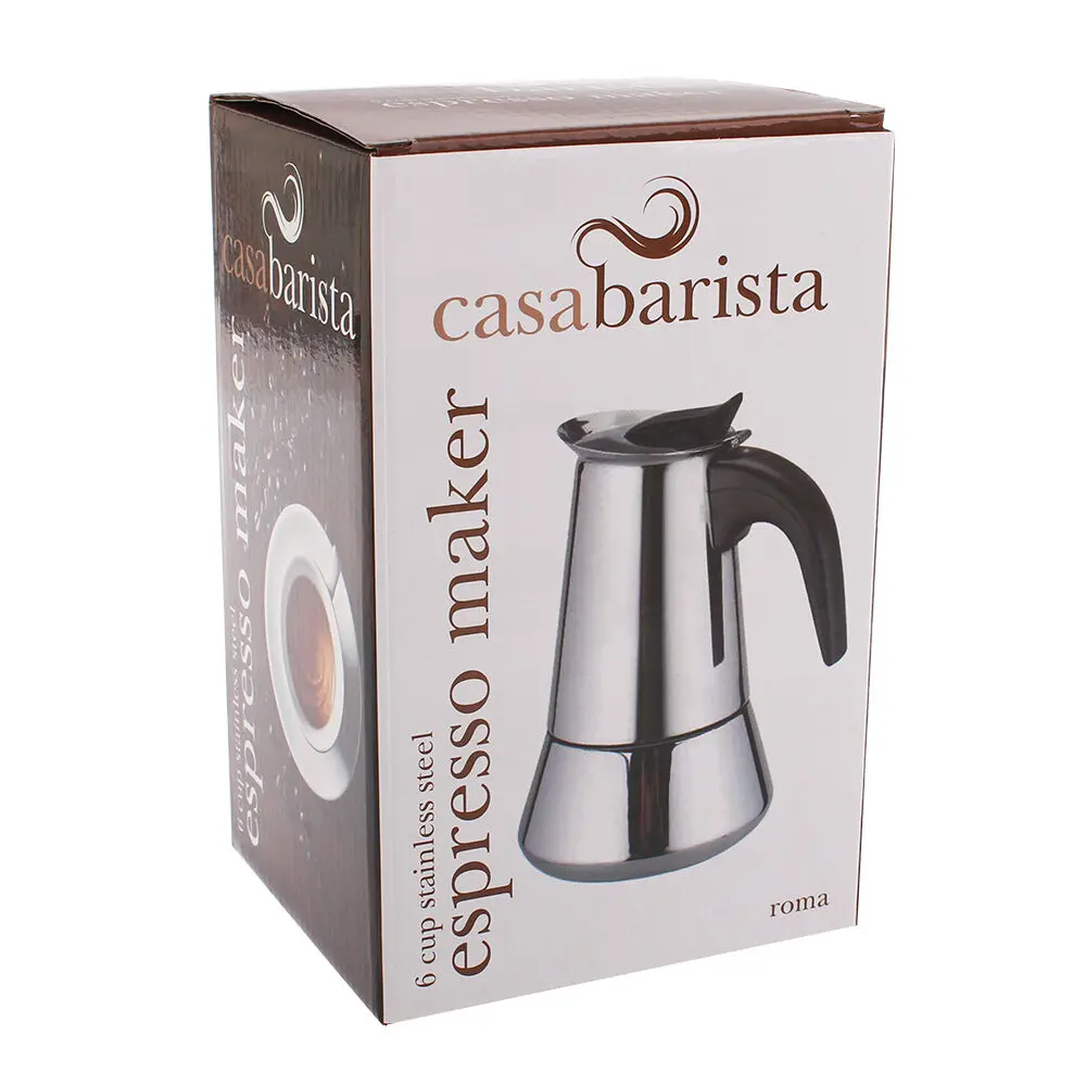 Casabarista Roma Stainless Steel 6 Cups Espresso Coffee Maker Moka Pot Silver 2