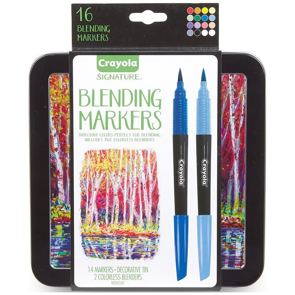 16Pc Crayola Signature Blending Markers W/ Tin 9Y+ 1