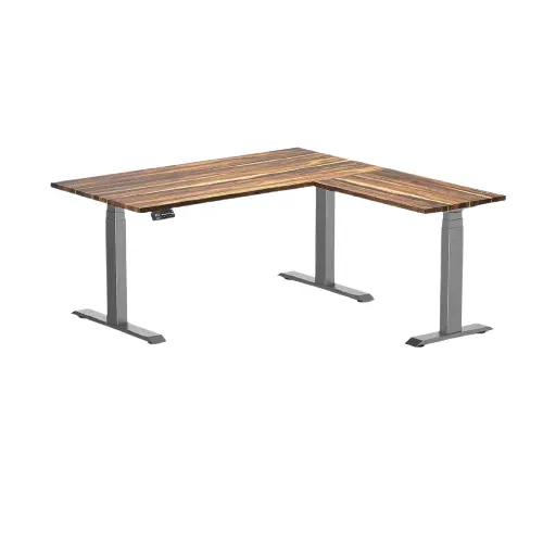 Desky Hardwood L-Shape Sit Stand Desk 150X155cm (Pheasantwood/Space Grey) 1