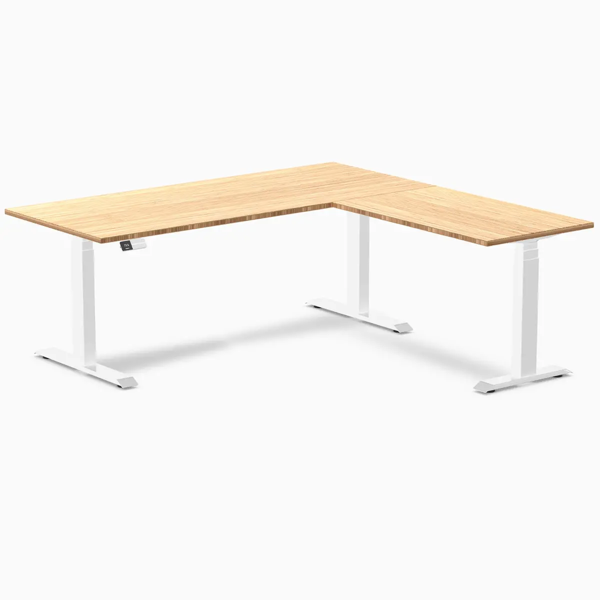Desky Bamboo L-Shape Sit Stand Desk 180 X 175 Cm Bamboo Top And White Leg 1