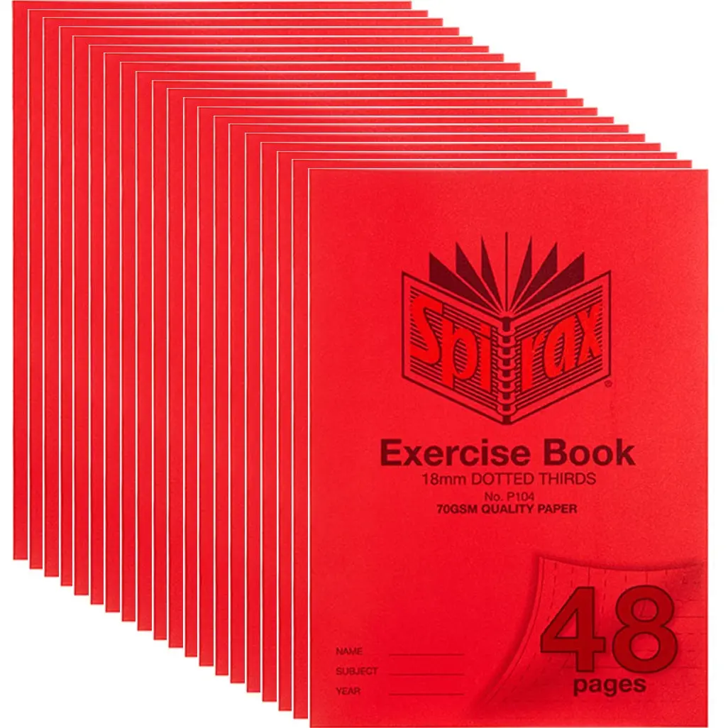 Spirax P104 Exercise Book Dotted Thirds 18Mm 48 Page A4 Red 20 Pack 1