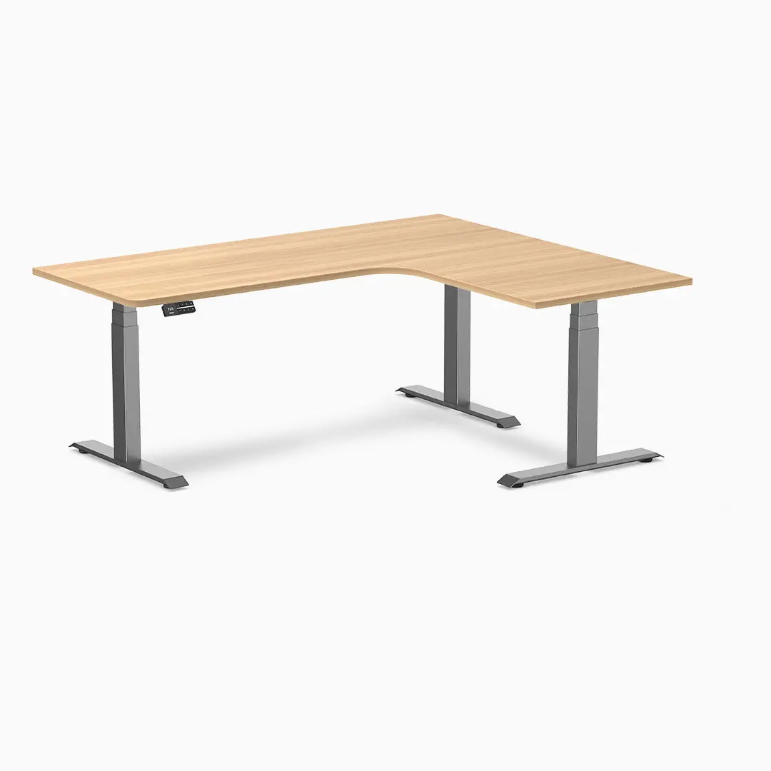 Desky L-Shape Melamine Sit Stand Desk 180Cm - Right Return Sublime Teak Top And Space Grey Leg 2