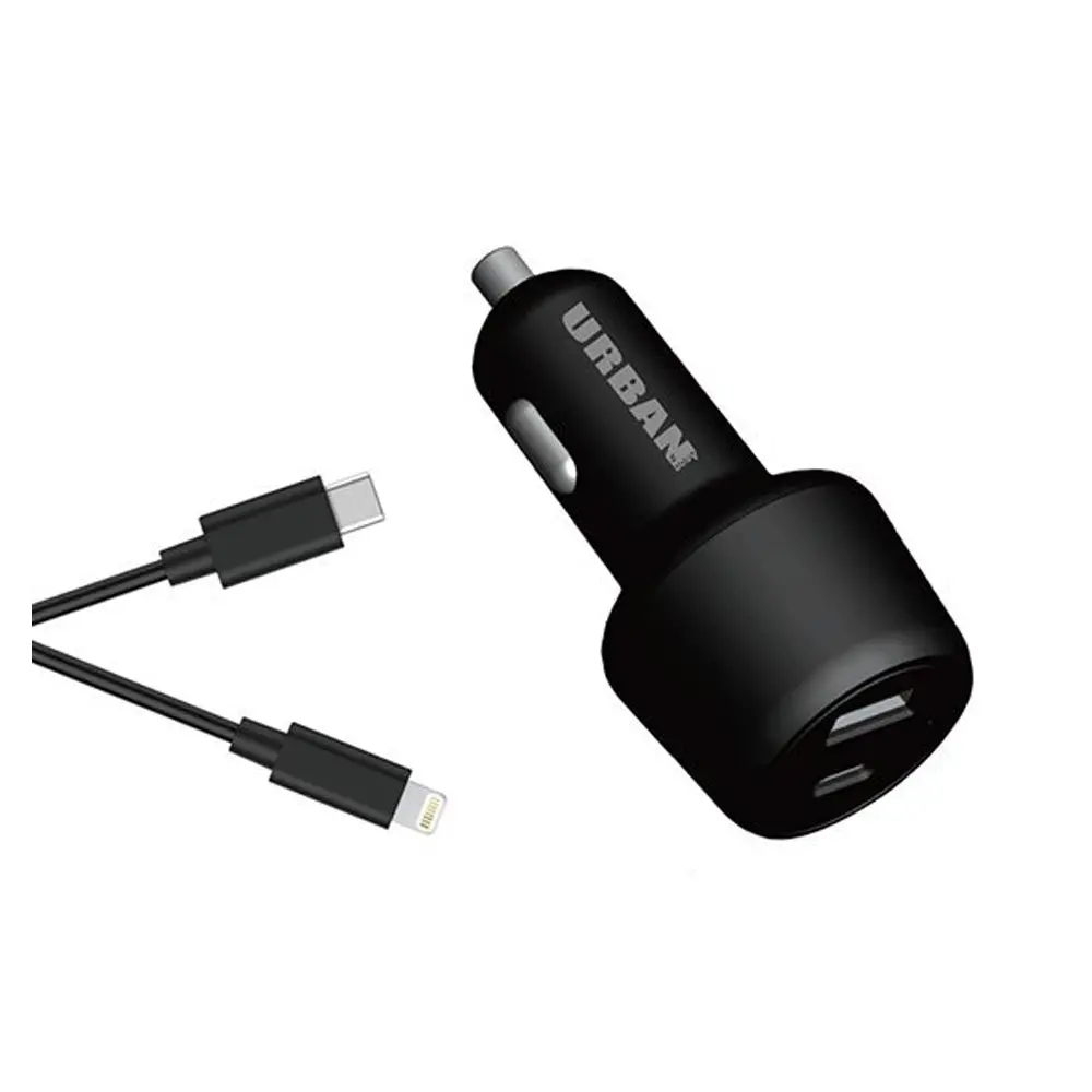 Urban 30W Dual Port Car Charger With 1M Cable (Black) 1