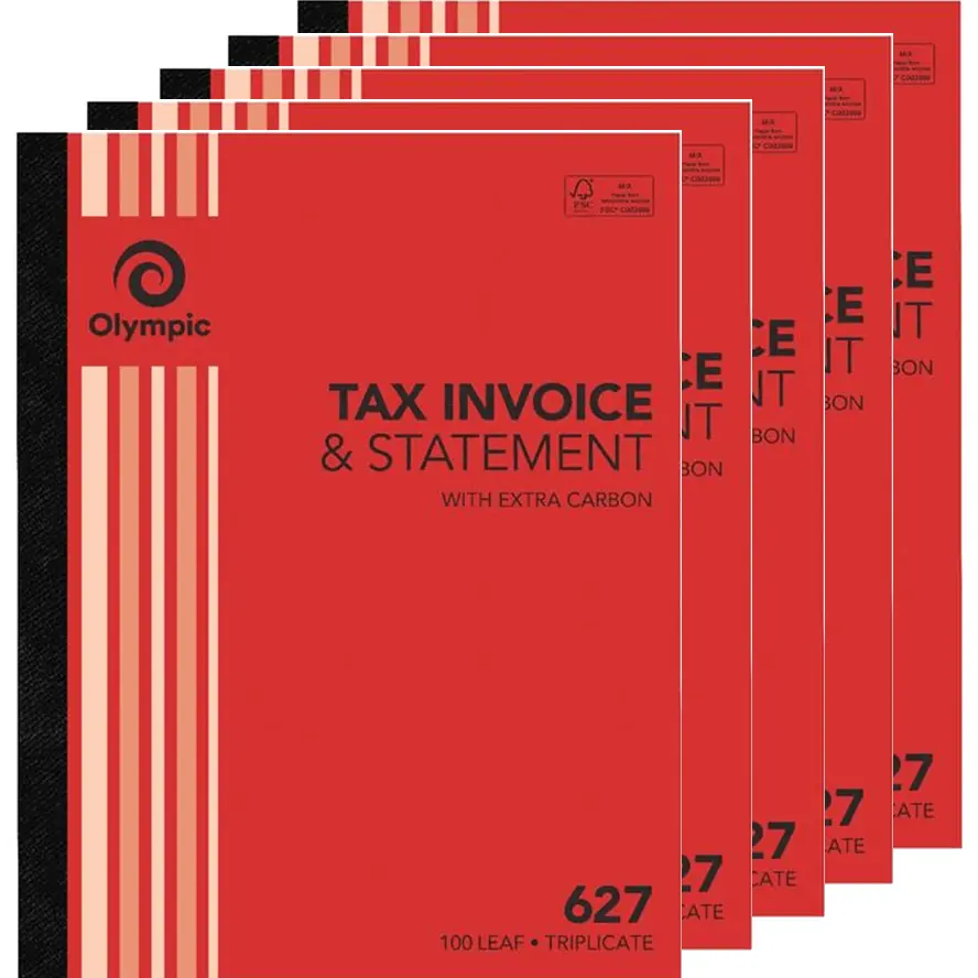 Olympic 5 Pack 627 Triplicate Tax Invoice & Statement Carbon Book 100 Leaf Bulk 1