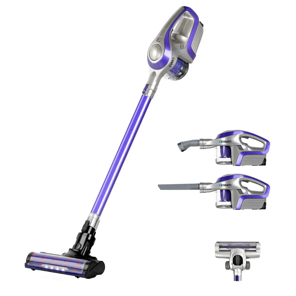Devanti Stick Vacuum Cleaner Roller Brush Cordless 150W Purple 1